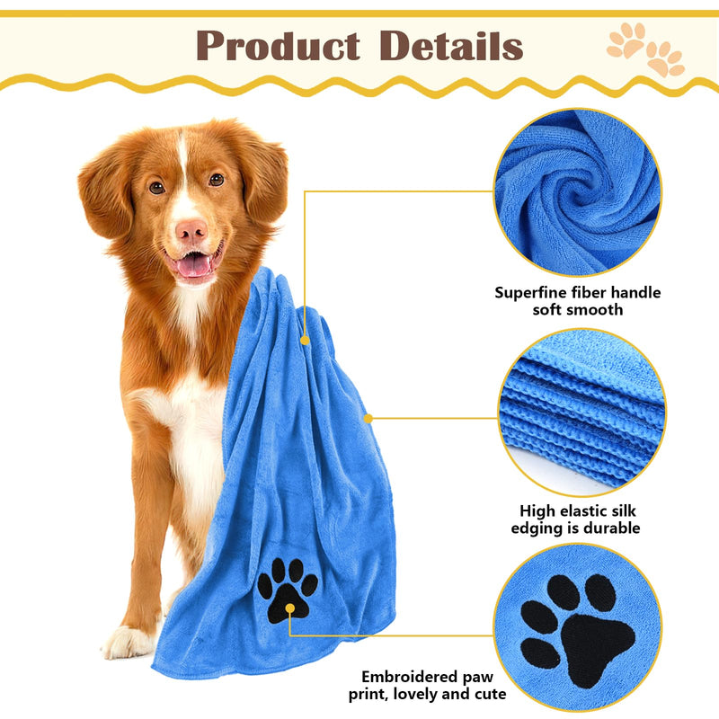 Dog towel, pack of 2 dog towels, extra absorbent for dogs and cats, blue, quick-drying pet microfibre towels, dog towel for cats, dogs or other pets (100 x 50 cm) 100 x 50 cm - BeesActive Australia