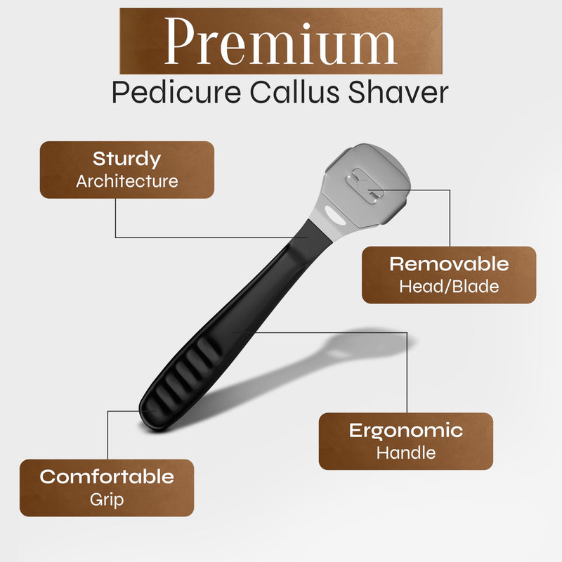 Fac√≥n Professional Callus Shaver Remover with 50 Blades, Pedicure Razor for Feet & Hands, Foot Razor for Callus Removal, Callus Blade Remover, Corn Shaver, Surgical Grade Premium Stainless Steel Tool Black
