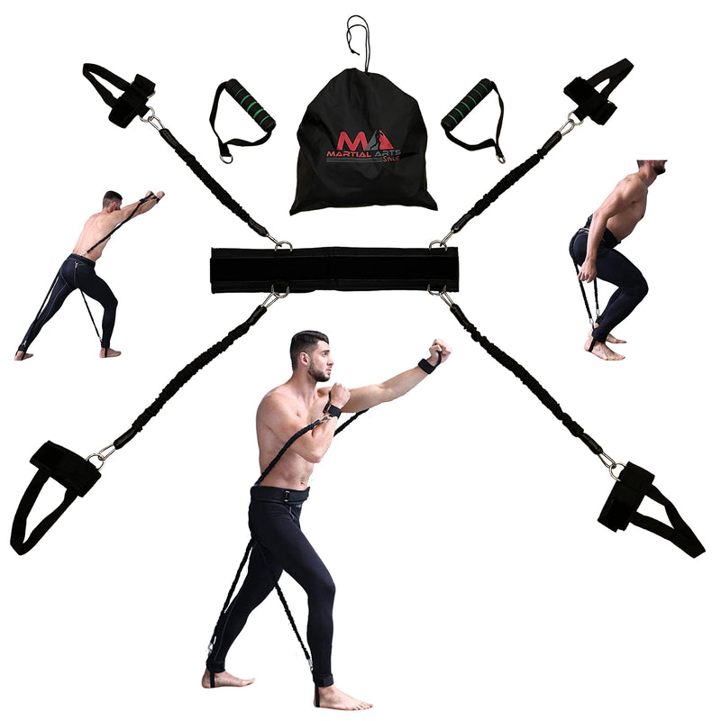 Boxing Resistance Bands for MMA Martial Arts Resistance Training at Home for Punches/Kicks, 150lbs Exercise Bands Full Body Fitness Workout to Enhance Explosive Power/Speed/Agility Black Color - BeesActive Australia
