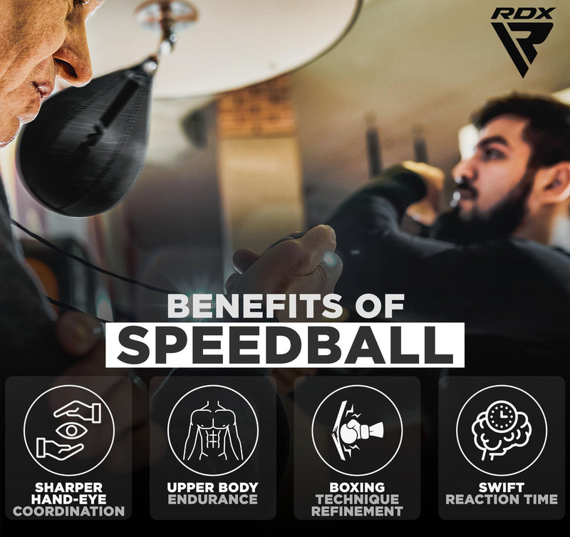 RDX Speed Bag Boxing Ball, Maya Hide Leather Dodge Striking Target with Additional Bladder, MMA Muay Thai Punching Workout Kicking Martial Arts Training Home Gym Exercise Speedball BLACK GOLDEN Speed Bag with Swivel