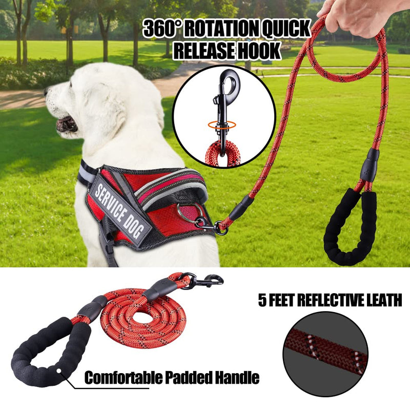 Service Dog Vest Harness and Leash Set, Animire in Training Dog Harness with 10 Dog Patches, Reflective Dog Leash with Soft Padded Handle for Small, Medium, Large, and Extra-large Dogs (RED,S) S Red - BeesActive Australia