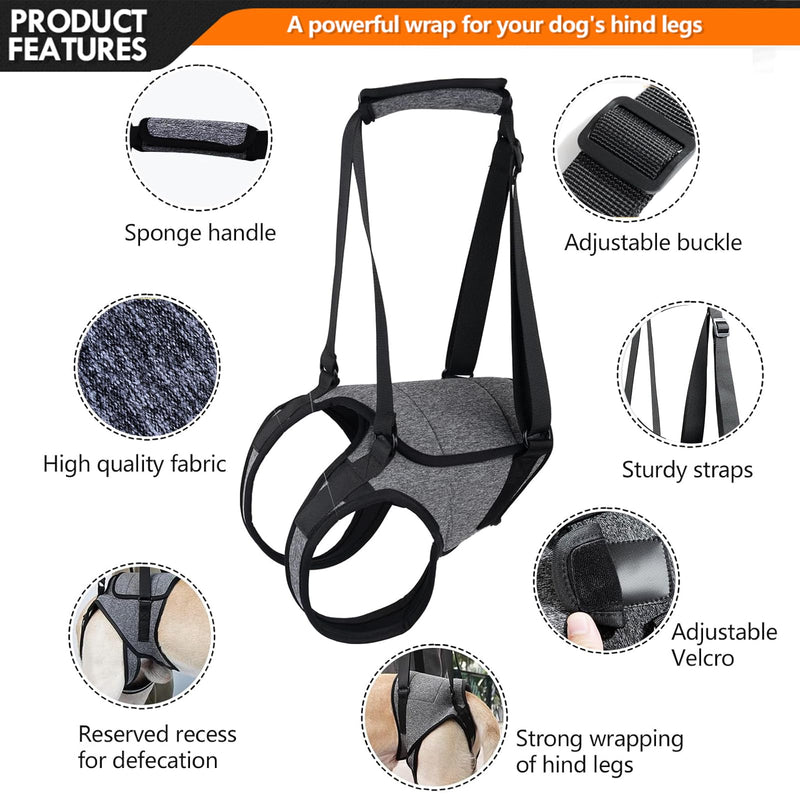 Dog Sling for Large Dogs Hind Leg Support Dog Lift Harness Adjustable Durable Rear Lift Support Harness for Weak Back Legs, Elderly, Injured, Senior, Arthritic, ACL Recovery Pet XL Grey
