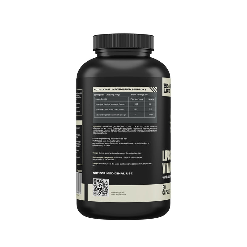 Liposomal Vitamin D3 Plus with Vitamin A & Vitamin K2 for Immune Support, Bone Health & Absorption Skin Support Calcium Utilization & Arterial Health Max 60 Capsules 60 Count (Pack of 1)