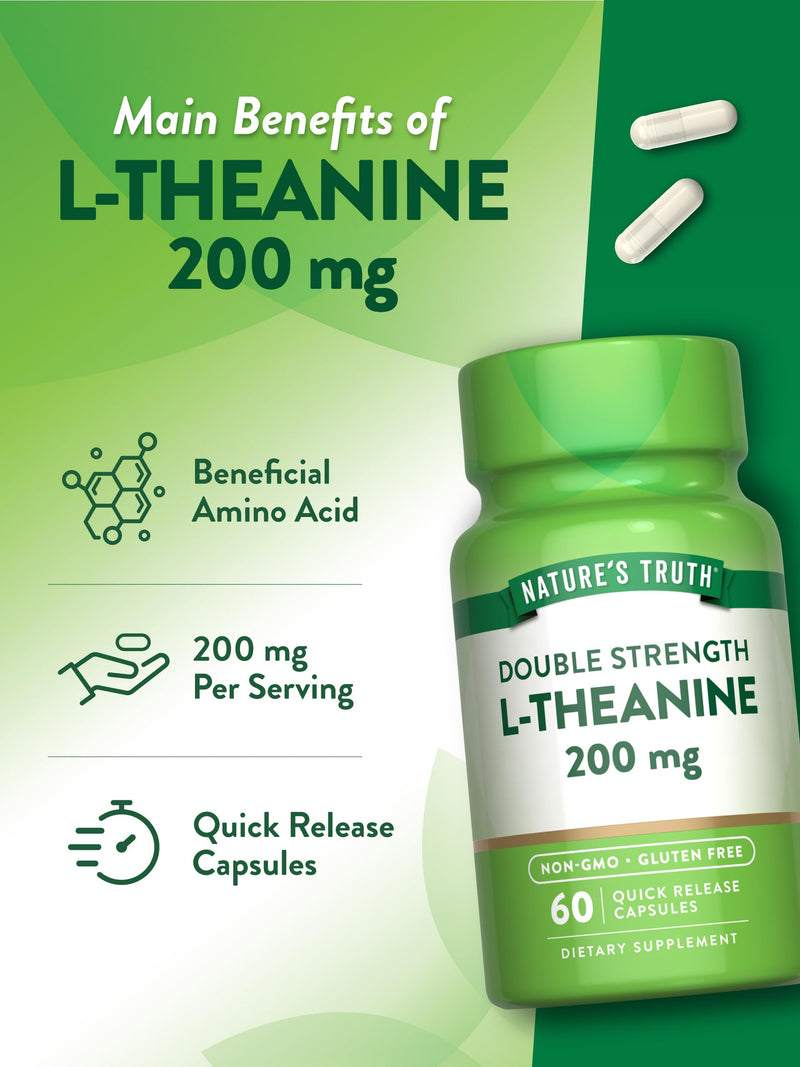 Nature's Truth L Theanine | 200mg | 60 Quick Release Capsules | Non-GMO & Gluten Free Supplement