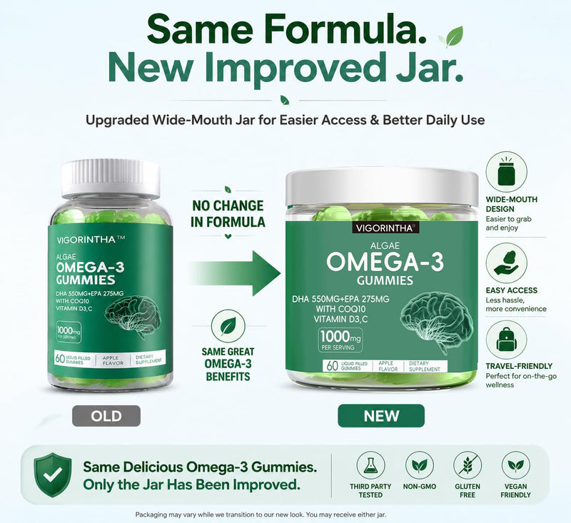 Vegan Omega-3 Algae Oil Supplement with DHA 300mg & EPA 150mg, Plant-Based Omega-3 with Vitamin D3 & K2, Fish-Free Algal Oil Softgels for Men & Women, 2 Pack, 120 Softgels, 60 Day Supply 60 Count (Pack of 2)