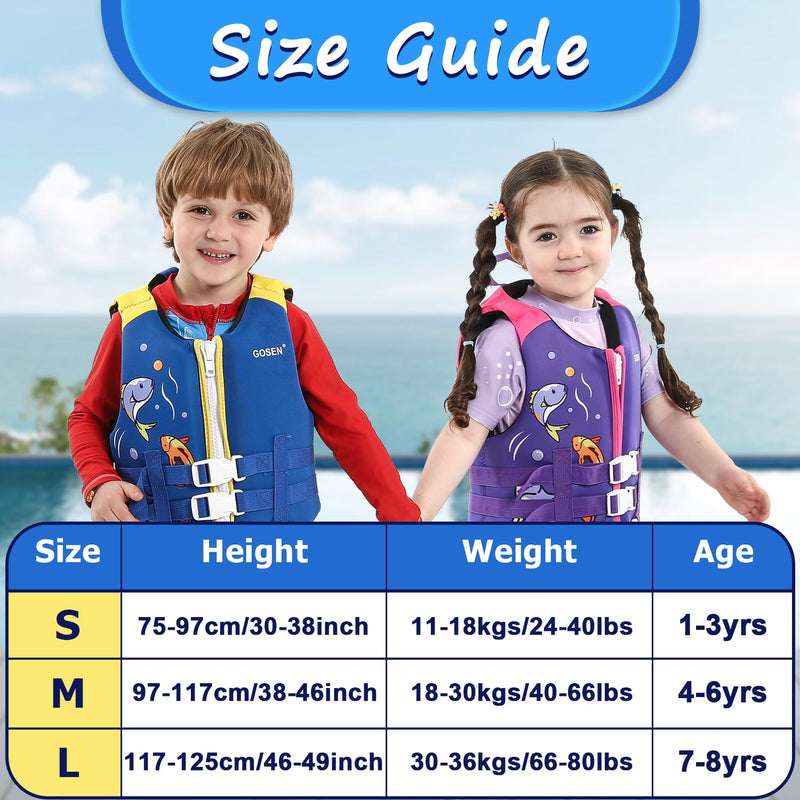Kids Swim Vest Toddler Floaties for 24-66 lbs Boys Girls, Toddler Swim Vest with Adjustable Safety Strap, Easy On and Off Swimming Aid for Age 2-6 Years Learn to Swim Purple M/(4-6 yrs/40-66 lbs)