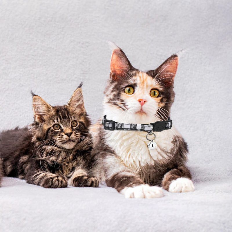 2 Pack Breakaway Grid Collar with Plastic Buckle, Cat Collar with Bell, Adjustable 8-12 Inch Safe Kitten Collars Charms, Nylon Safety Buckle Kitten Collars (Black and White Color Matching) - BeesActive Australia