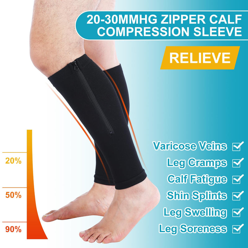 3 Pairs Calf Compression Sleeve with Zipper 20-30mmhg Leg Compression Sleeve Calf Brace Zipper Socks No Foot Sleeves for Men Women Support Running Shin Splints - BeesActive Australia