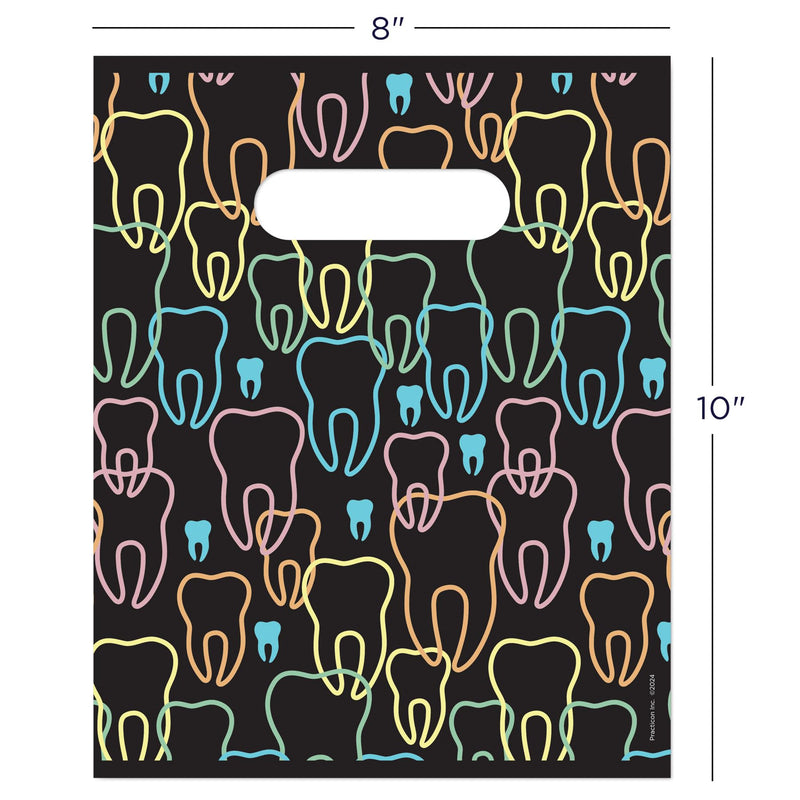 Practicon Neon Teeth 8" x 10" Dental Patient Bag, Dental Hygiene Patient Care Care Bag, Dentist Office Plastic Bags, 100 Pack 8" x 10"