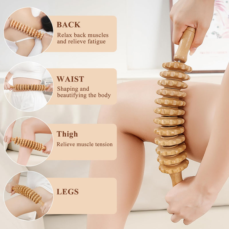 Wood Massage Roller Wood Therapy Massage Tools Body Roller Cellulite Roller Fascia Blaster Wooden Massager for Lymphatic Drainage, Maderoterapia, Pain Relief(Curved) Curved