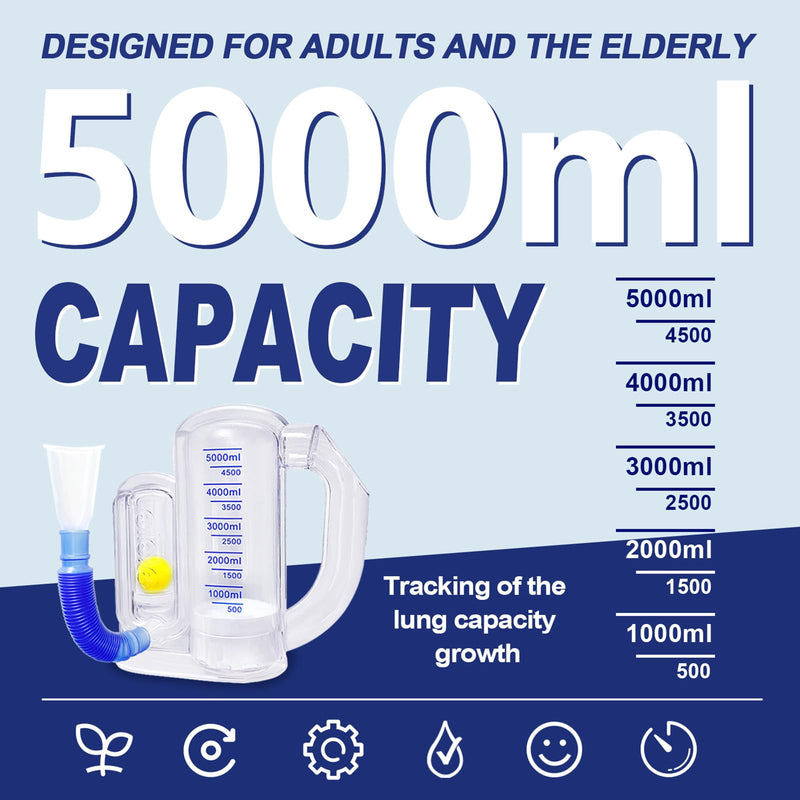 Breathing Exercise Device for Lungs, Deep Breathing Trainer for Adults - 5000ml Volume Measurement with Flow Rate Indicator - BeesActive Australia