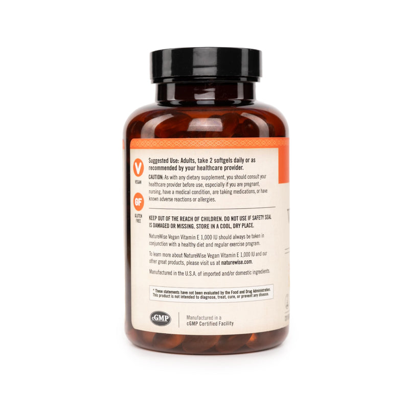 NatureWise Vitamin E 1000 IU Softgels (450mg dL-Alpha) - Vegan, Gluten-Free, Soy-Free, Non-GMO Antioxidant Dietary Supplement for Skin, Heart, Eye, and Immune Health Support - 60-Day Supply, 120 Count