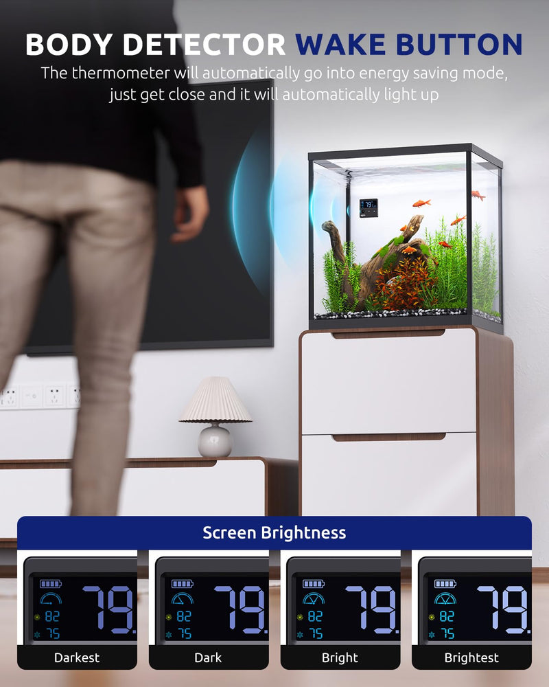 Aquarium Thermometer Digital with Motion Sensor for Glass Tank, Aquariums Temperature Gauge with Alarm, Fishtank Thermometer Calibrated LCD Display, Accurate to ±1℉, Suitable for Aquatic, Betta - BeesActive Australia