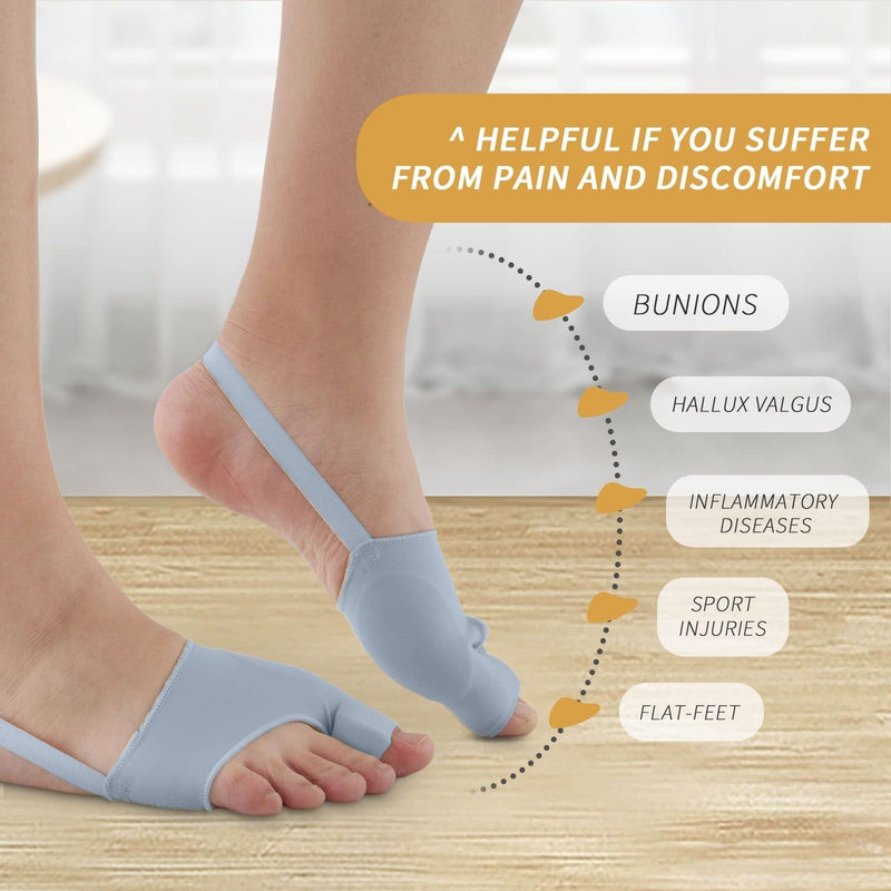 2PCS Bunion Corrector for Women & Men Big Toe Straightener - Bunions Correction Tool for - Bunion Splint with Soft Pads - Hallux Valgus Pain Relief, Breathable Fabric for Day & Night Wear (1, Gray) 1 - BeesActive Australia