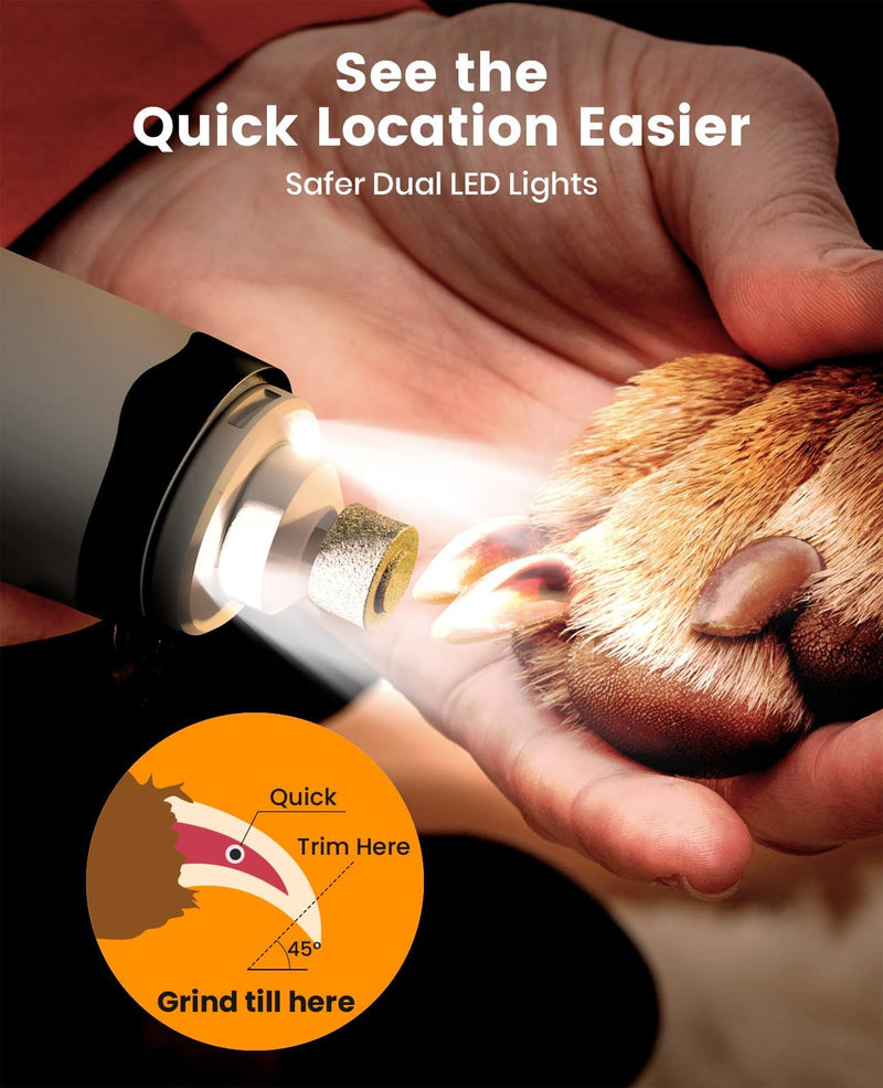 oneisall 2 in 1 Quiet Paw Trimmer and Dog Nail Grinder with LED Lights, 35dB Dog Paw Grooming Kit Rechargeable Cordless Pet Clipper 2-in-1 Set - BeesActive Australia