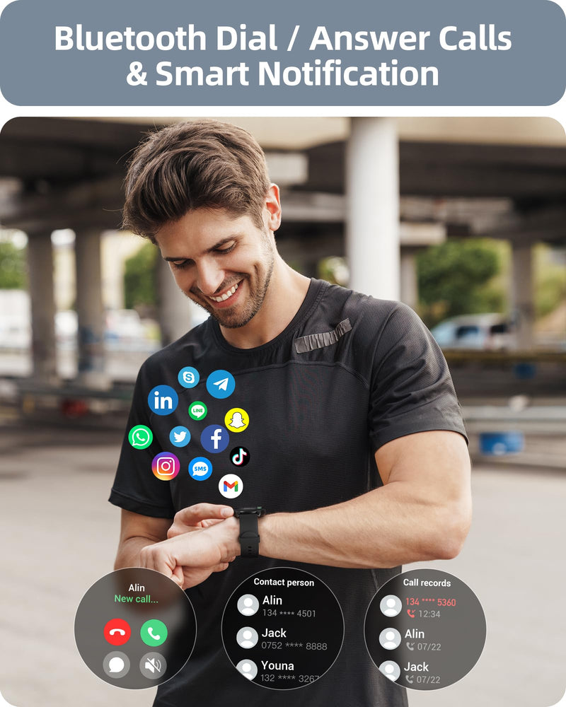 Parsonver Smart Watch for Men Women(Answer/Make Calls), HD Screen Fitness Tracker IP68 Waterproof 100+ Sport Modes, Heart Rate Sleep Monitor, Pedometer, Smartwatch for Android Phones/iPhone Compatible Black