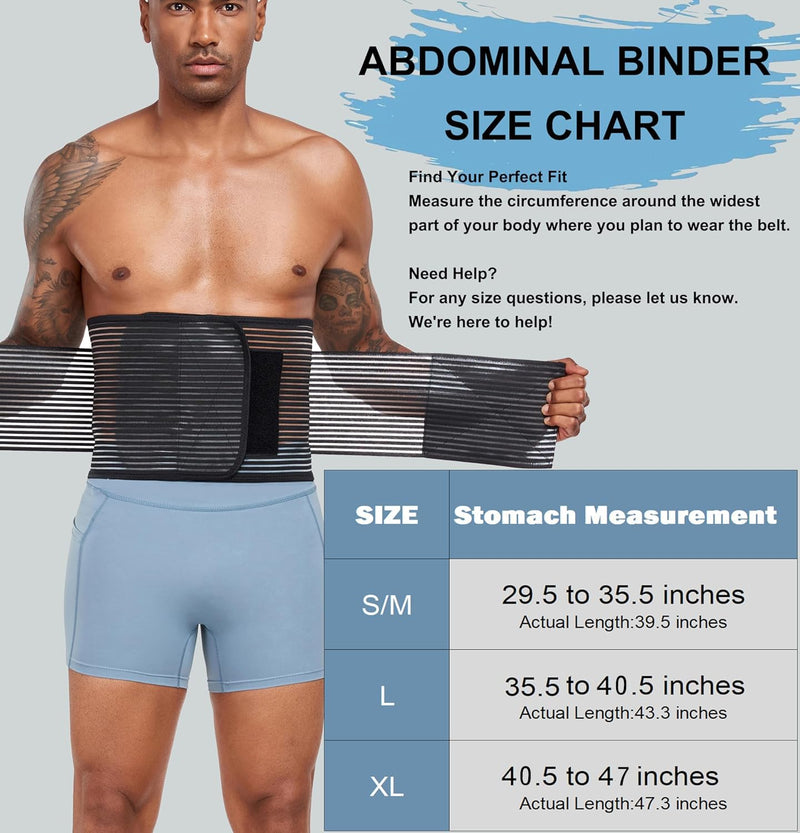 Abdominal Binder Post Surgery Hernia Support Belt Belly Wrap for Men Women, Post-Surgery Stomach Compression Belly Band for Post C Section, Natural Birth, Abdominal Injuries (Black, X-Large) Black