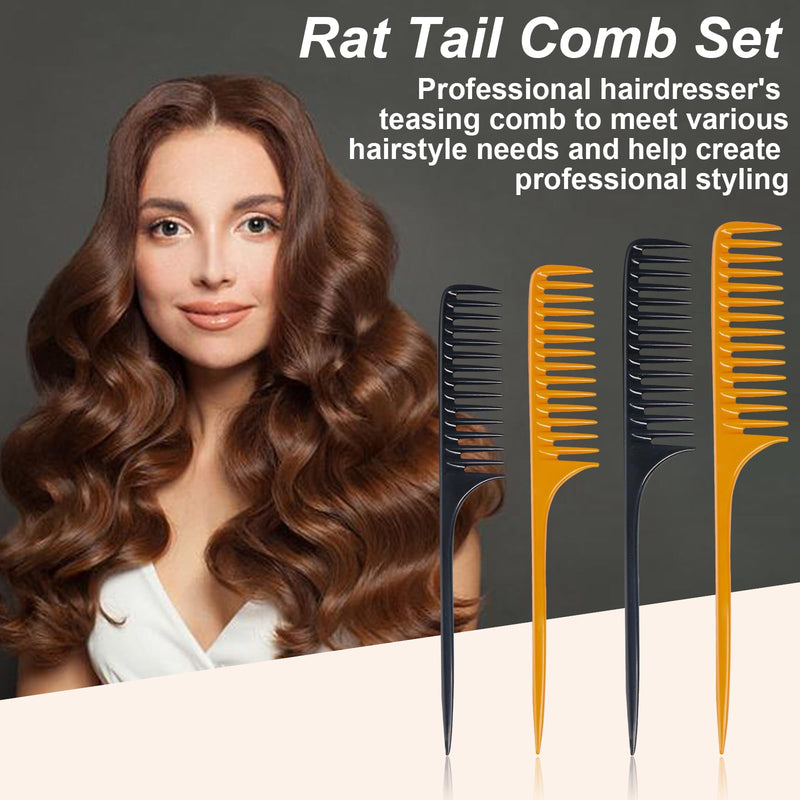 4 PCS Wide Tooth Rat Tail Comb - Detangling Parting Hair Brush Comb for Wet Curly Hair,Styling Hair Comb for Women Men,Anti Static Heat Resistant Teasing Combs for all Kinds of Hair - BeesActive Australia
