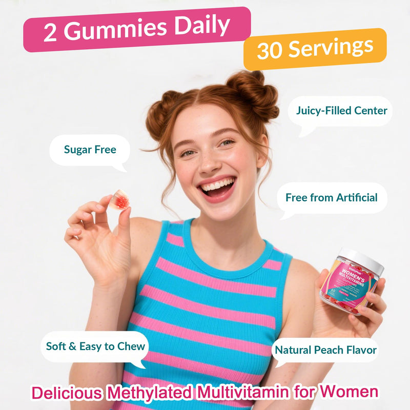 Methylated Multivitamin Gummies for Women | Women’s Multivitamin Gummies with Methylated Folate, Iron, Biotin & Inositol | Sugar Free Women’s Daily Vitamin for Energy, Immune, Hair & Skin | 120 Ct 60 Count (Pack of 2)