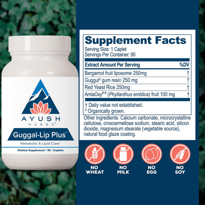 Ayush Herbs Guggal-Lip Plus, Daily Pill, 90 Servings | Metabolic Vitamins for Women & Men, Pure & Natural Metabolic Health Supplement with Guggul
