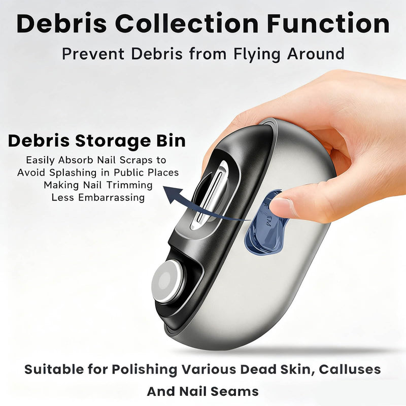 Grey Electric Nail Clippers with LED Light, USB Rechargeable Smart Nail Trimmer, 3-in-1 Automatic Cutter for Thick Nails, Low Noise Design with 500mAh Battery, Ergonomic Handle for Easy Care - BeesActive Australia