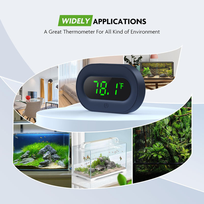 PAIZOO Aquarium Thermometer Digital, LED Display Fish Tank Thermometer Stick On Highly Accurate to ±0.9℉, Wireless Temperature Measurement for Fish, Betta, Aquatic, Replaceable Battery Green Display