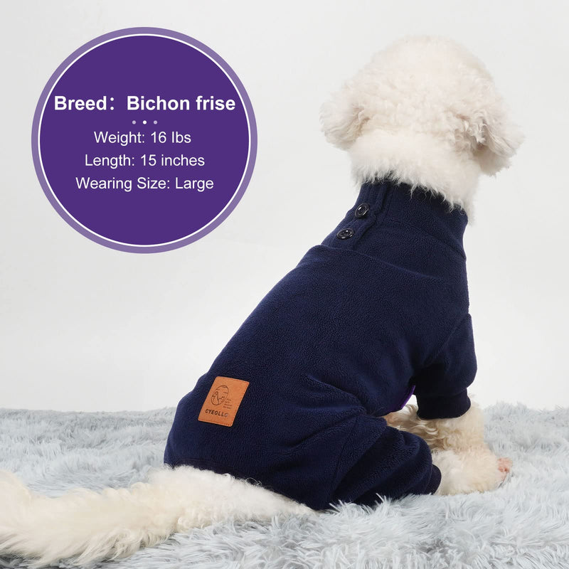 cyeollo Dog Pajamas Fleece Dog Pjs Thermal Stretchable Dog Onesie Winter Jumpsuit for Small Dogs Warm Pet Cold Weather Coats, Navy M Medium (chest Girth: 15"-18") 1# Navy - BeesActive Australia