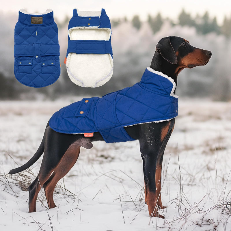 KYEESE Dog Coats Winter Dog Jacket Padded Sherpa Windproof Warm Dog Coats with Leash Hole Dog Clothes X-Large 1# Blue - BeesActive Australia