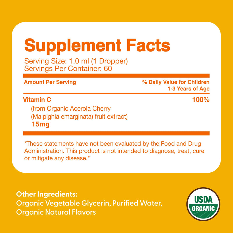 Feel Great Organic Vitamin C Liquid Drops for Kids & Toddlers | Immune Support & Antioxidant Supplement | Easy-to-Take Liquid | USDA Organic, Vegan, Non-GMO, Gluten-Free | 2 fl oz