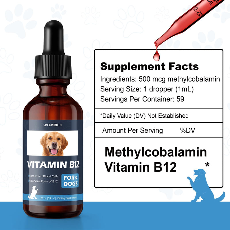 Appetite Stimulant Vitamin B12 for Dogs | Methylcobalamin (Methyl B12) | Treatment of EPI in Dogs Boosts Red Blood Cell Formation, Energy, Nervous System, Treats Pancreatitis | 2 fl oz