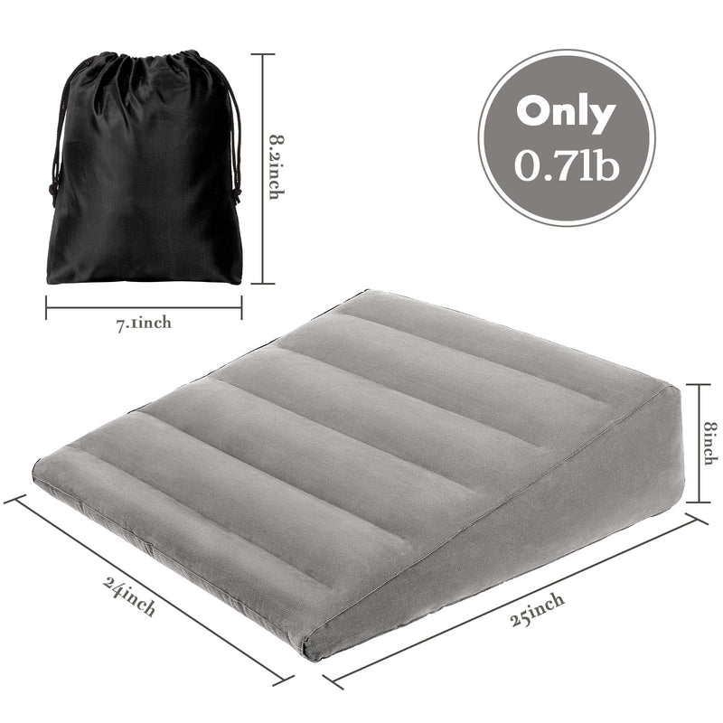 Inflatable Wedge Pillow for Sleeping, Portable Travel Wedge Pillow for Sitting in Bed, Inflatable Wedge Pillows for Travel, Blow Up Wedge Pillow Under Knee Pillow Light Grey - BeesActive Australia