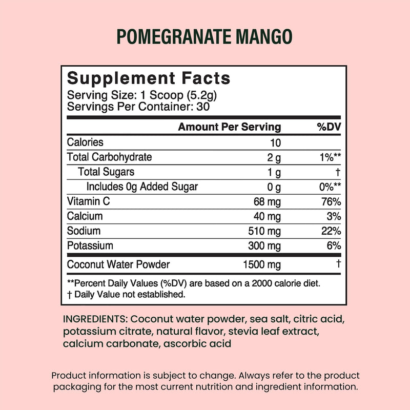 LIVE IT UP Vital Minerals: Electrolyte Powder for Hydration | Pom Mango | with Coconut Water Powder, Sodium, Potassium, and Vitamin C | Vegan, No Gluten, No Added Sugar, & Caffeine Free Pomegranate Mango