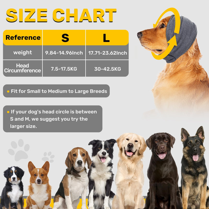Ear Cover Wraps for Dogs Bath Grooming Drying Swimming, Dog Ear Muffs Noise Protection Winter,Adjustable Dog Calming Hoodie for Hematoma Anxiety Firework Thunder Warm Sleeping Shower Cap (MG) Deep Grey Medium