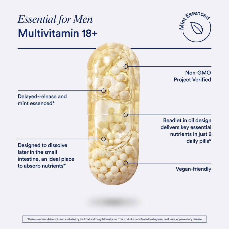 Ritual Men's 18+ Multivitamin - 60 Capsules - 30 Servings | Key Essential Vitamins and Minerals to Support Energy, Muscle, Heart, Brain Health* - Zinc, D3, B12, A, K2 - Vegan - Mint 60 Count (Pack of 1)