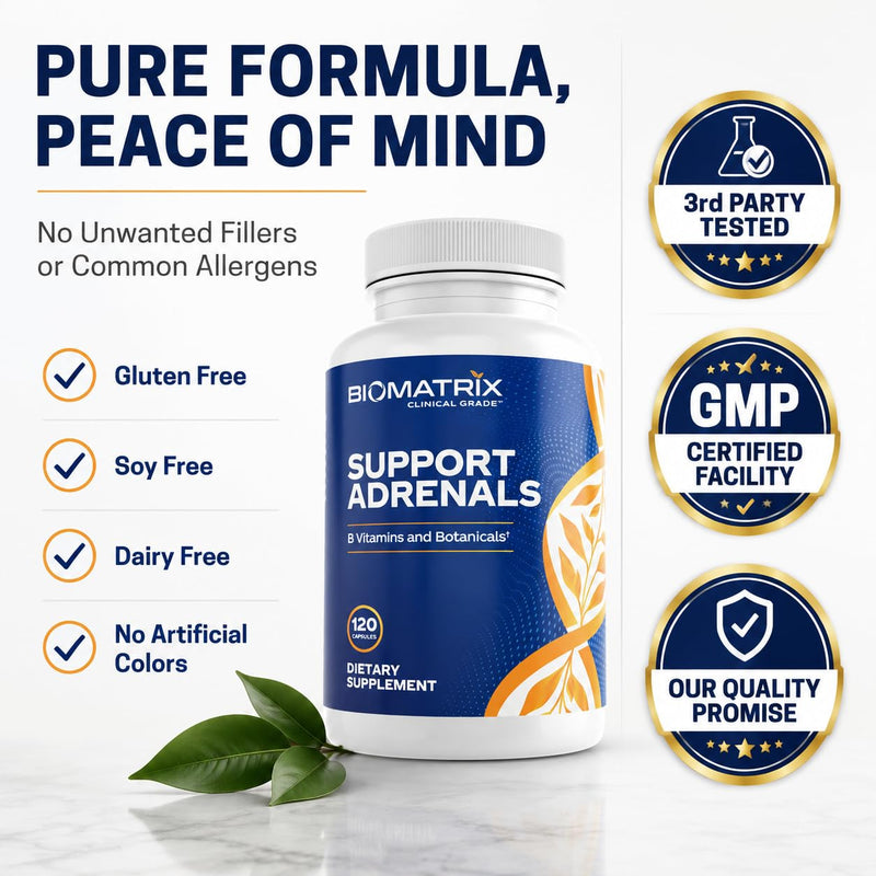 BioMatrix Adrenal Fatigue Supplement, Cortisol Manager, 5-MTHF, B Vitamins, Vitamin C, Adaptogens, Bioflavonoids, DHEA, Inositol, 30-60 Day Supply | 120 Veggie Caps