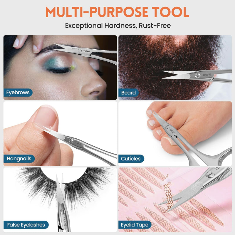 THRAU Right-Handed Cuticle Scissors – Surgical Grade Stainless Steel with Sharp Curved Tip for Cuticles, Nails, Eyebrows, Eyelashes, Nose Hair & Beard – Ideal for Manicure & Precise Grooming Right Handed - BeesActive Australia