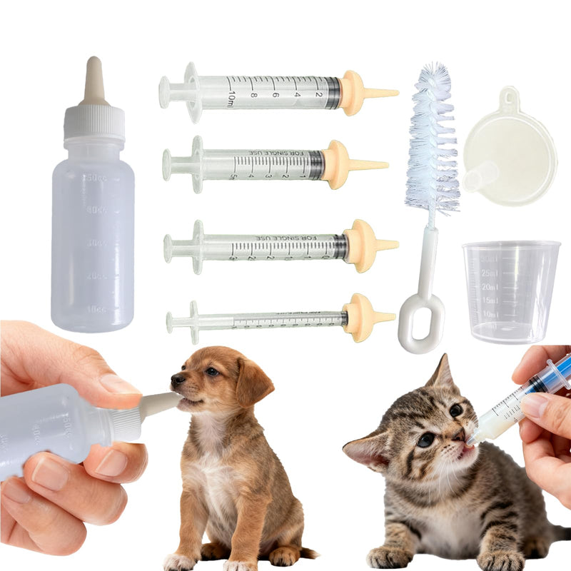 Kitten Bottle Feeding Kit, Complete Puppy Kitten Bottle Feeding Set with Silicone Nursing Nipples, Newborn Small Animals Hand Rearing Supplies for Puppies Kittens Hamsters Squirrels