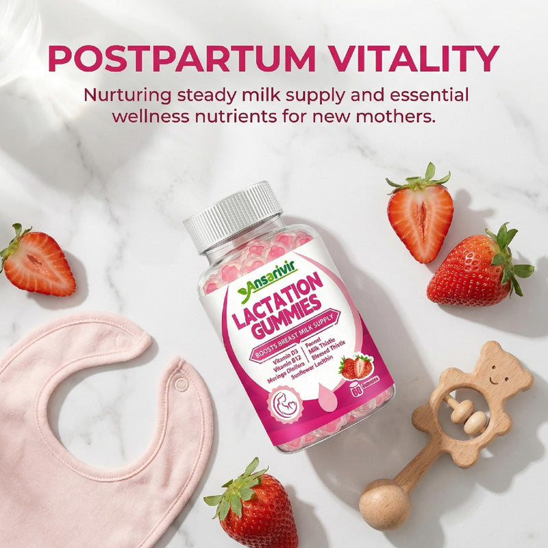 Lactation Supplement Gummies – Powered by Moringa, Fennel, Sunflower Lecithin, Milk Thistle, Blessed Thistle, Plus Vitamins D3 & B12 – 60 Gummies for Breastfeeding Support & Milk Supply Boost