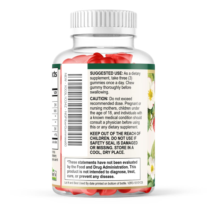 Prebiotic Fiber Gummies - 4g Dietary Fiber Per Serving - Extra Strength Daily Supplement for Adults - Tasty Strawberry Flavor - Plant Based Digestive and Regularity Support - 60 Gummies