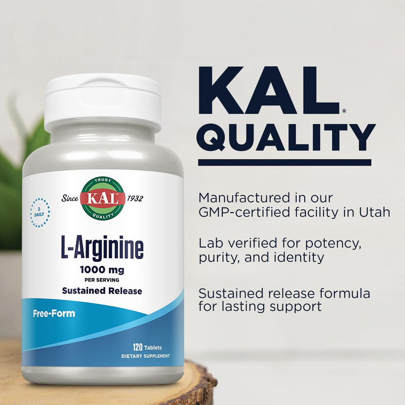 KAL 1000 Mg L-arginine Tablets, 120 Count 120 Count (Pack of 1)