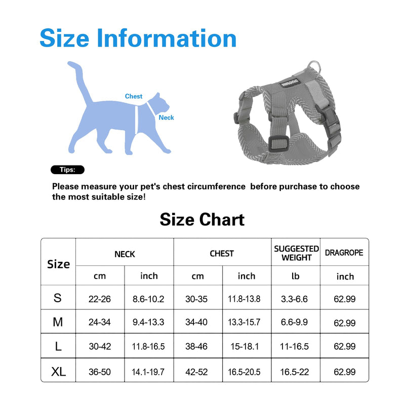 Muecleao Cat Harness with Lead, Escape-Proof, Cat Lead with Harness for Cats, Adjustable Cat Harness, Cat Collar with Reflective Strips for Outdoor Training Walking (Grey, S) Grey - BeesActive Australia