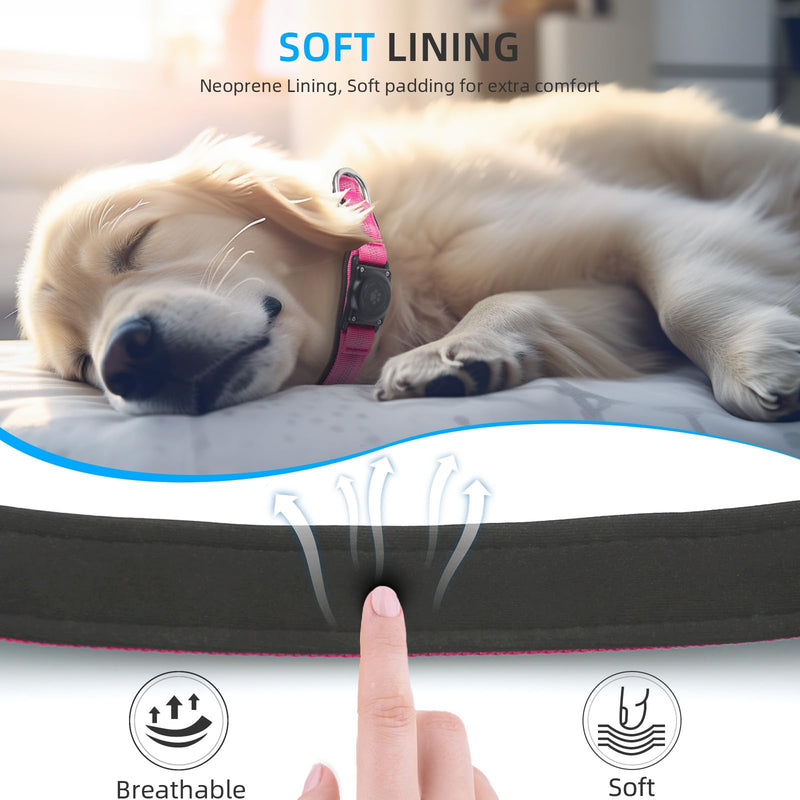 Upgraded AirTag Dog Collar, IP68 Waterproof Air Tag Dog Collar Holder, Reflective, Ultra-Durable, Comfortable Padded, Heavy Duty Dog Collars for Small Medium Large Dogs (L (14.8"-20.3"), Hotpink) L (14.8"-20.3") - BeesActive Australia