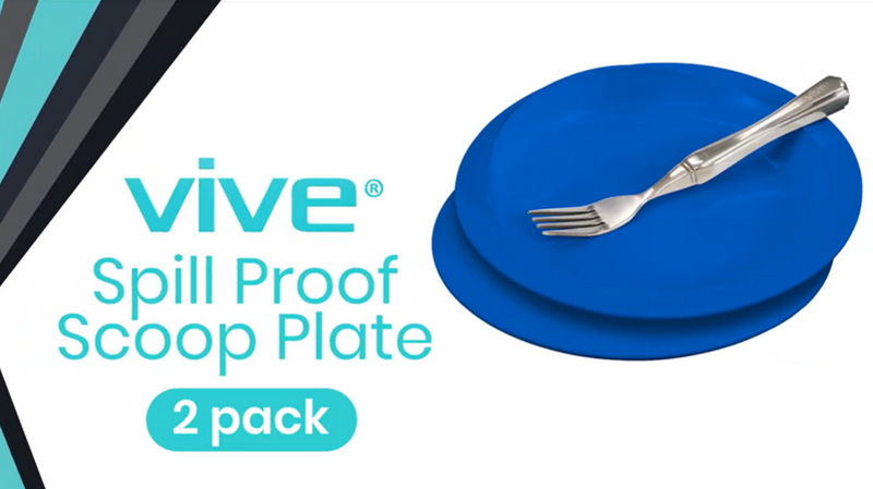 Vive Spill-Proof Scoop Plate, 9" (6 Pack) - Dish with Wall for Disabled, Handicapped, Elderly Adults with Special Needs from Parkinsons, Dementia, Stroke, Tremors with - Non Skid Padded Bottom Blue 1 Count (Pack of 6)