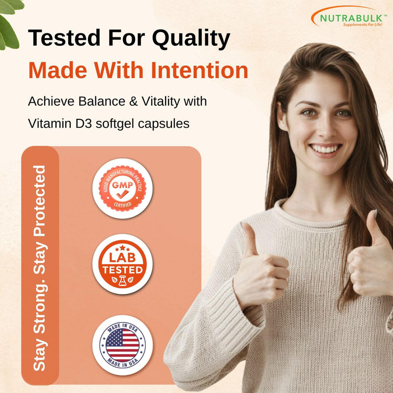 NutraBulk Vitamin D3 2500 IU Softgels - 250 Count - High-Potency Daily Supplement - Non-GMO, Gluten-Free - Made in USA 1 Count (Pack of 250)