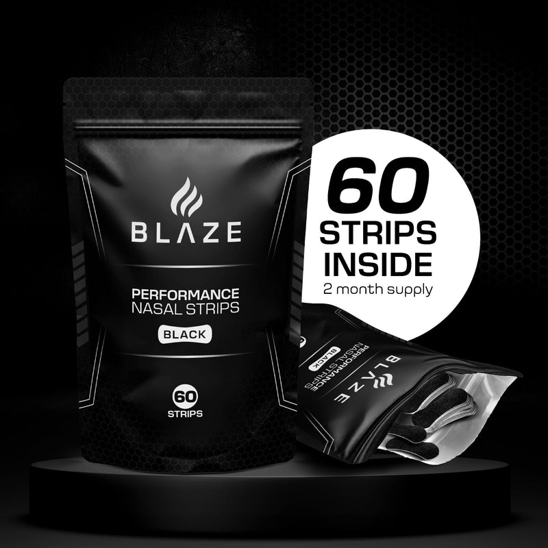 Performance Nose Strips for Breathing (60 Count) - Oil & Sweat Proof Adhesive - Athletic Nasal Strips for Snoring & Sleeping - Black, Wide Body, Universal Fit, Extra Strength Wide Black