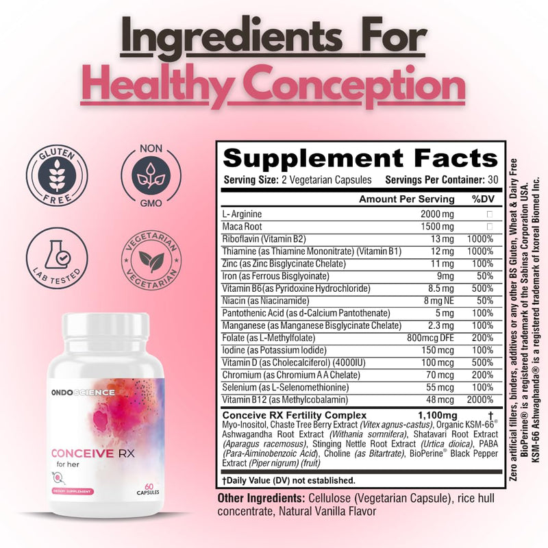Fertility Supplements for Her - Preconception Supplements for Women – Prenatal Vitamins for Hormone Balance, Regular Cycles, & Ovulation - 60 Count