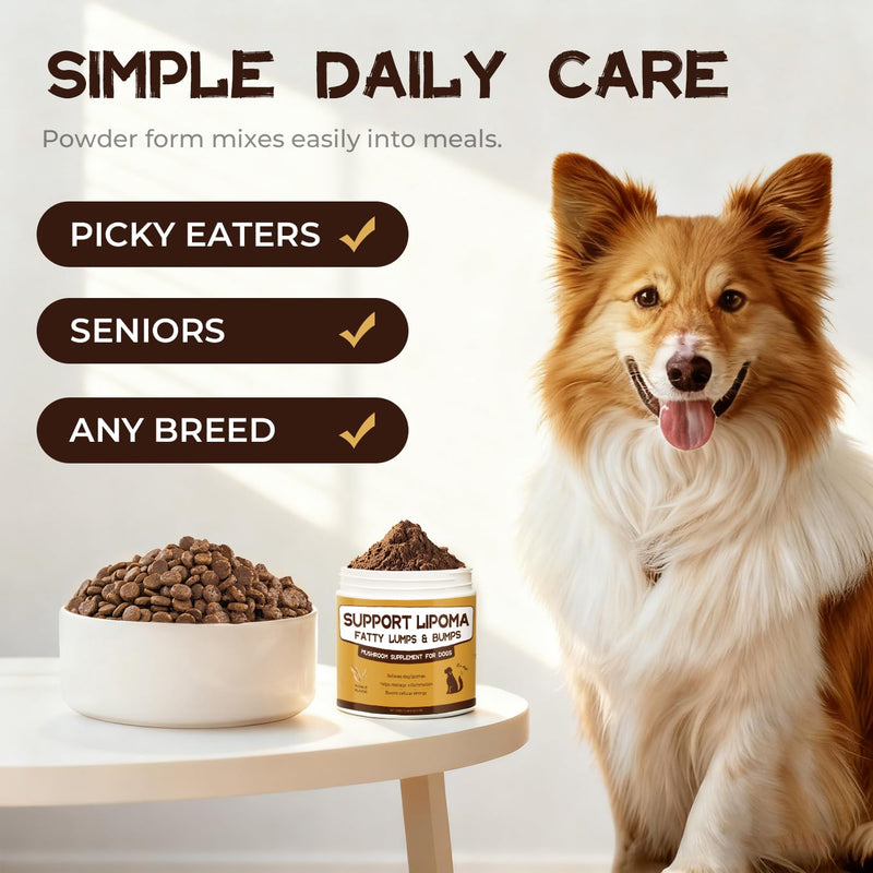 Lipoma Treatment for Dogs, Turkey Tail Mushroom Supplement with Probiotics, Supports Lumps & Bumps, Daily Immune & Digestive Balance, Lipoma Support for Dogs