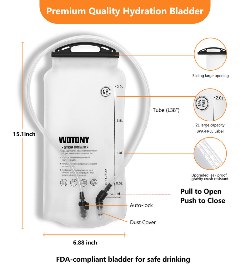 Wotony Lightweight Hydration Backpack with 2LOR 3LWater Bladder for Cycling Hiking Rave - Water Daypack for Men Women Black 2L-Bladder