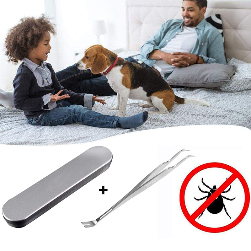 EasyULT 2 in 1 professional tick tweezers, tick tweezers and tick hook, made of high-quality stainless steel, easy to remove ticks, tick remover for humans, dogs, cats (with storage box) silver - BeesActive Australia