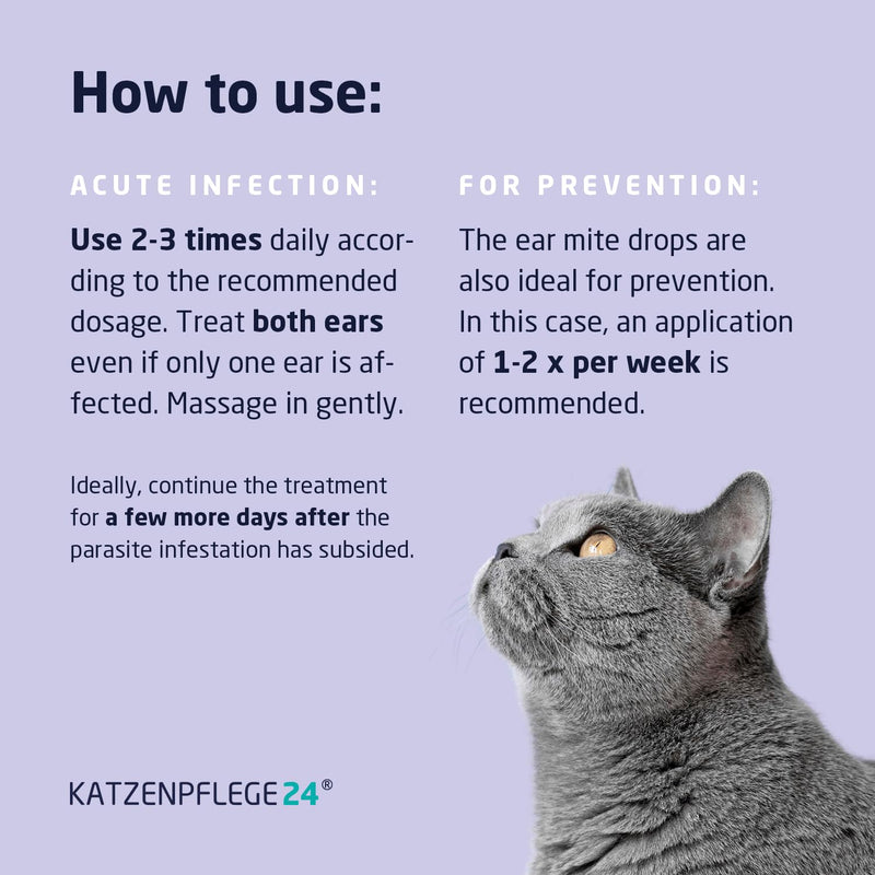 Cat ear drops 50ml to fight ear mites, itching, and ear inflammation - Natural immediate effect and gentle care for cat ears - Ear mite treatment for cats & dogs